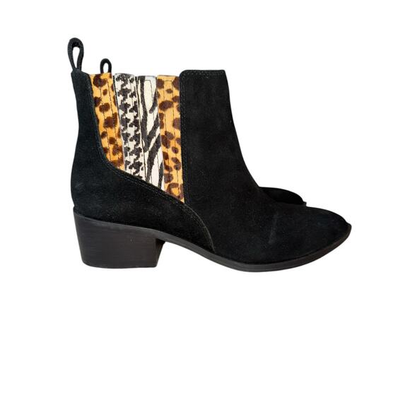 Crown Vintage Women’s Black & Animal-Print Suede Block Heel Boots Size 8 - Picture 5 of 8